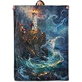 Lighthouse Gifts, Lighthouse and Ocean Waves Blanket for Adults Women Kids, 50x60 in, Cozy Fuzzy Warm Soft Throw Blankets for Bedroom, Camping, Couch, Decor