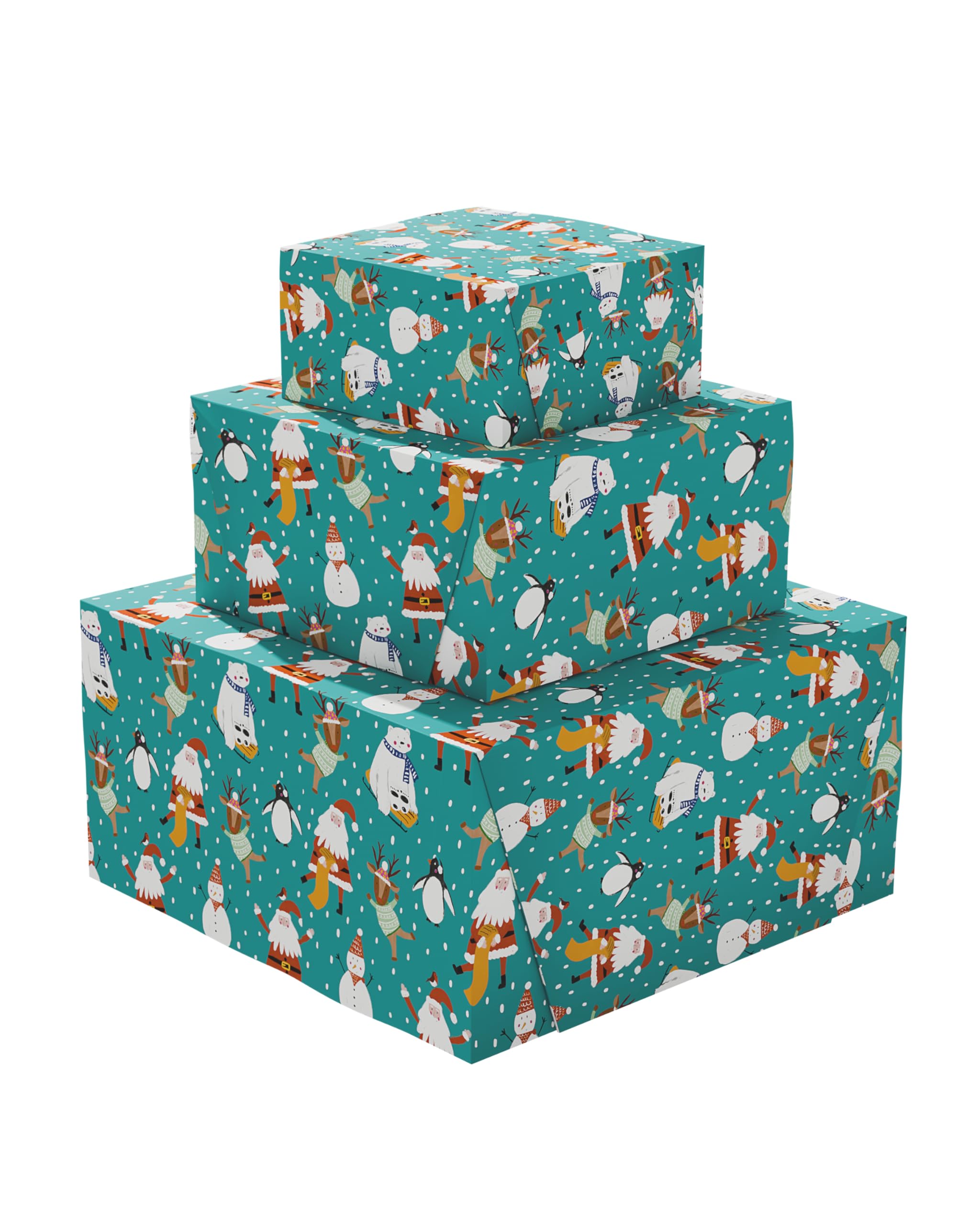 UK Greetings | Multipack of 2 Christmas Roll Wraps | Him/Her/Friend | Wrapping Paper For Christmas Gifts | Santa & Friends Design | 16m Total | 2 x 8m Rolls