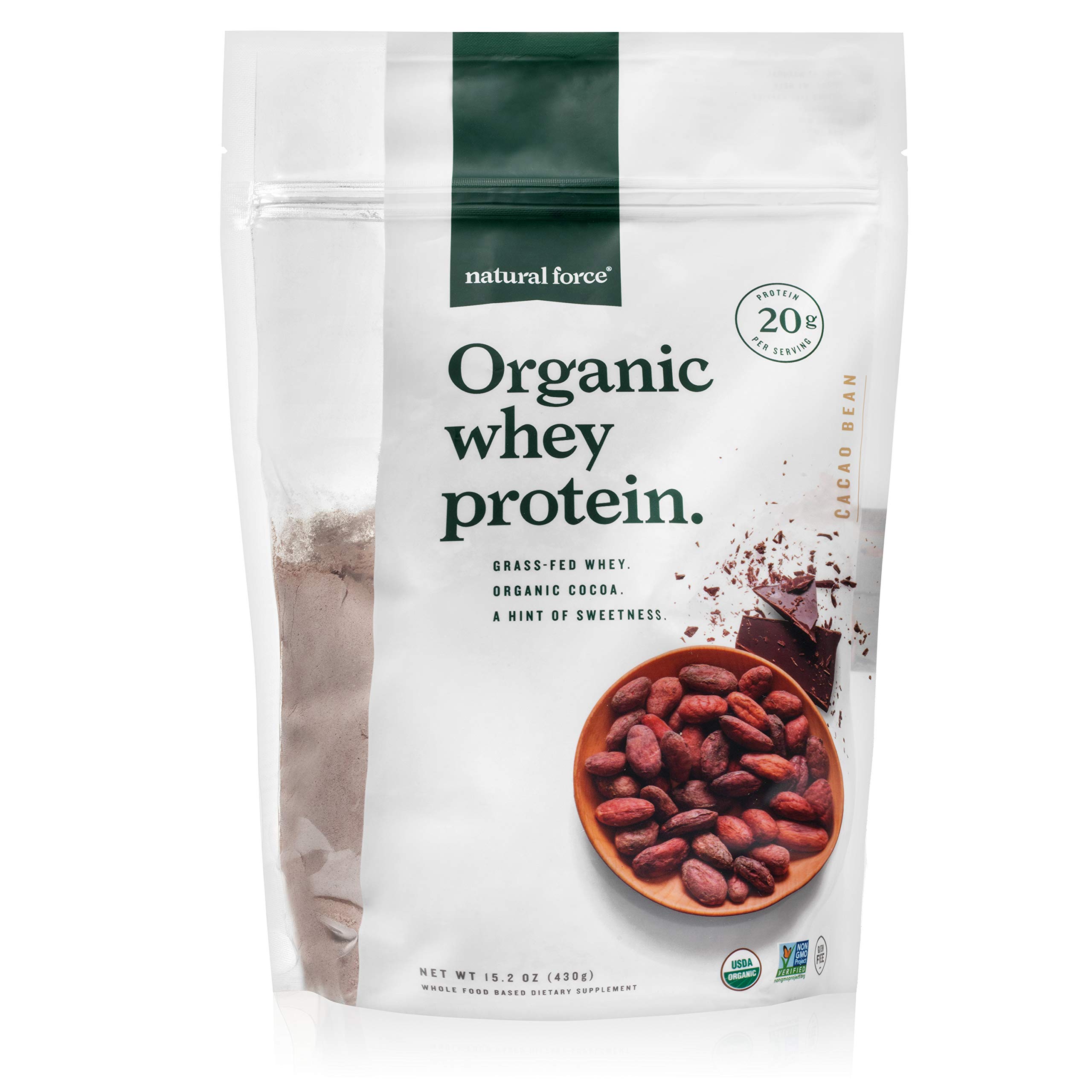 Natural Force Grass Fed Organic Whey Protein Powder, 15.2 oz, Chocolate