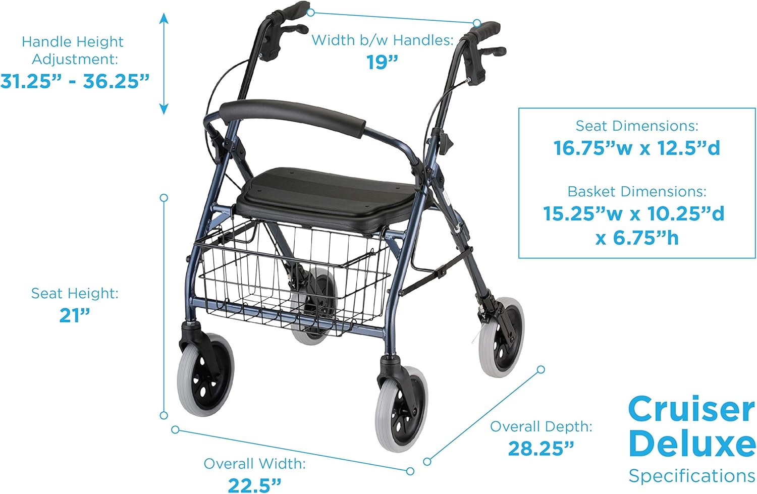 NOVA Cruiser Deluxe Rollator Walker, Blue: Health & Personal Care