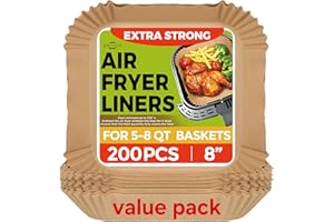 Air Fryer Liners, 200 pcs Disposable Parchment Paper Liners, 8" Square for 5-8 Qt Baskets, Heat Resistant 220°C, Non-Stick an