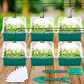 Yskea Seed Starter Tray with Light, 6PCS Seed Starter Kit with Grow Light, Seedling Starter Trays with Humidity Domes, Covers Height 3.9", Indoor Gardening Plant Germination Trays (12 Cells per Tray)