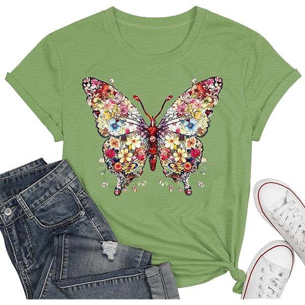 Amazon.com: Butterfly Graphic Black Print Distressed T-Shirt