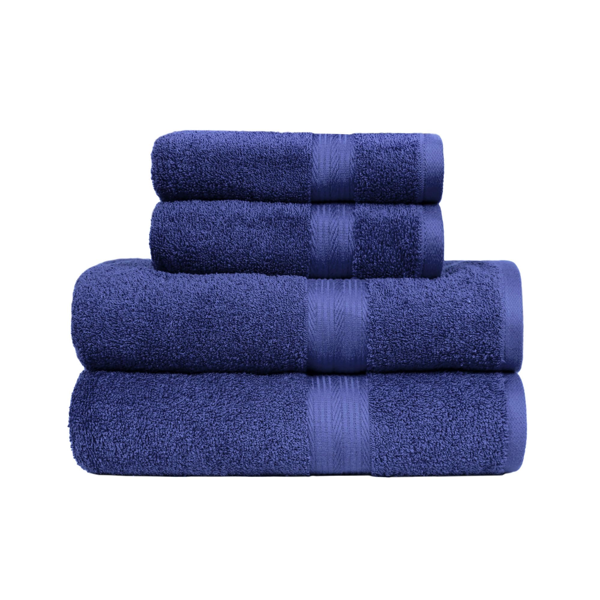 Amazon Basics 4-Piece Fade Resistant Towel Set for Bathroom, 100% Cotton Soft and Absorbent, 2 Bath + 2 Hand Towels, Royal Blue