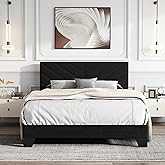 IOILORI Full Size Bed Frame Platform with Upholstered Headboard, Sturdy Wooden Slats, Noiseless, No Springs Required, Easy to Assemble Black