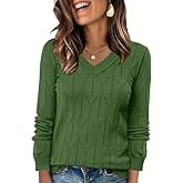 AKEWEI Fall Sweaters for Women 2026 V Neck Long Sleeve Pullover Crochet Dressy Casual Tops