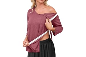 Tfovorlein Post Shoulder Surgery Shirts for Women Tear Away 3/4 Sleeve Full Open Side Snap Dialysis Chemo Adaptive Clothing