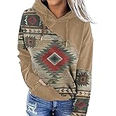 Lanaoree Women's Geometric Horse Print Aztec Hoodie Pullover Cowgirl Western Hooded Sweatshirt S-2XL