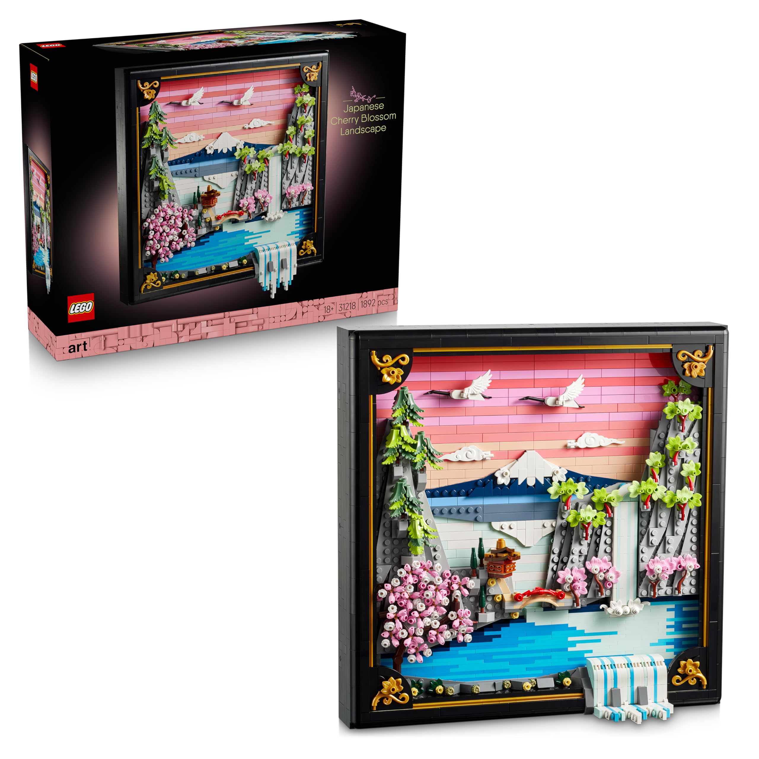 LEGO Art Paesaggio Giapponese con Ciliegi Fioriti - Kit di Modellismo Fai da Te per Adulti - Decorazione da Parete 3D in Cornice per Quadri con Monte Fuji, Sakura e Cascata - Idea Regalo - 31218