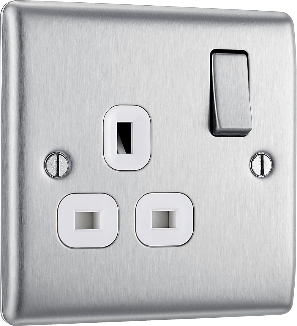 BG Electrical Nexus Metal Single Switched Power Socket 13A Brushed Steel NBS21W
