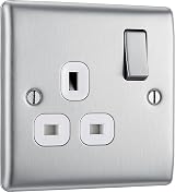 BG Electrical Nexus Metal Single Switched Power Socket 13A Brushed Steel NBS21W