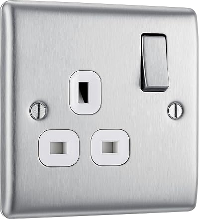 BG Electrical Nexus Metal Single Switched Power Socket 13A Brushed Steel NBS21W