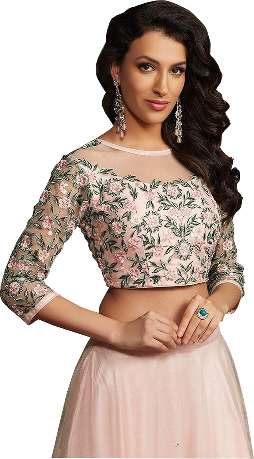 shreebalaji women's heavy embroidary semi-stiched lehenga choli(rose peach,freesize)