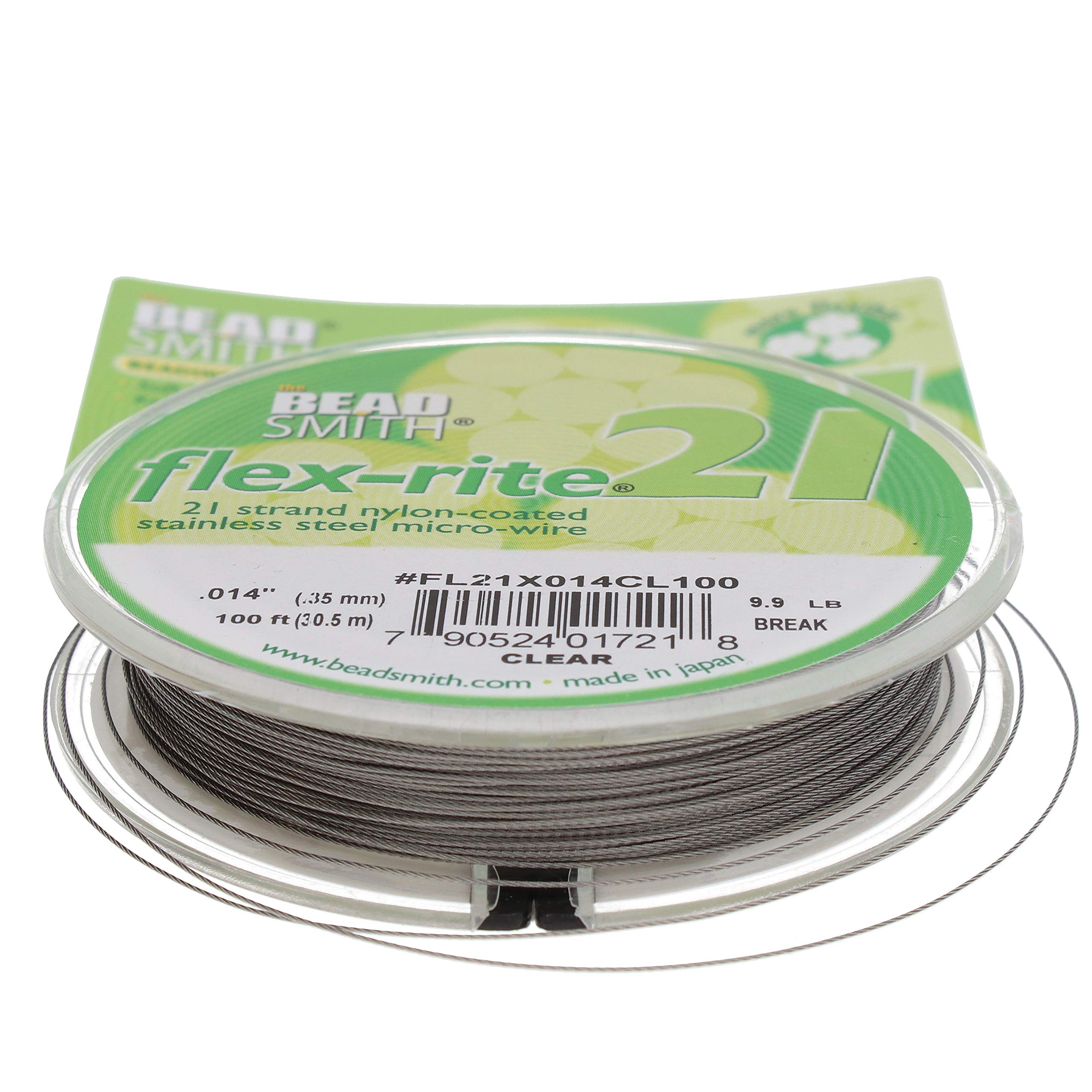 The Beadsmith Flex-Rite Wire – 21 Strand, Nylon Coated, Stainless Steel Beading Wire – Clear Color.014” Diameter, 100-foot Spool – Flexible Wire for Necklace, Bracelet and Jewelry Making