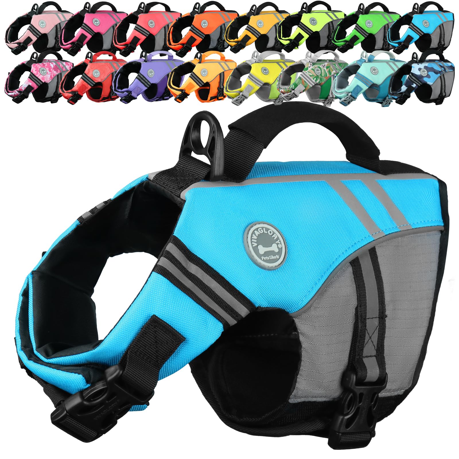 VIVAGLORY Sports Style Dog Life Jacket, Dog Buoyancy Jacket for Swimming & Boating, Ripstop & Buoyancy for Doggy, Life Vest with Handle, XS, Blue