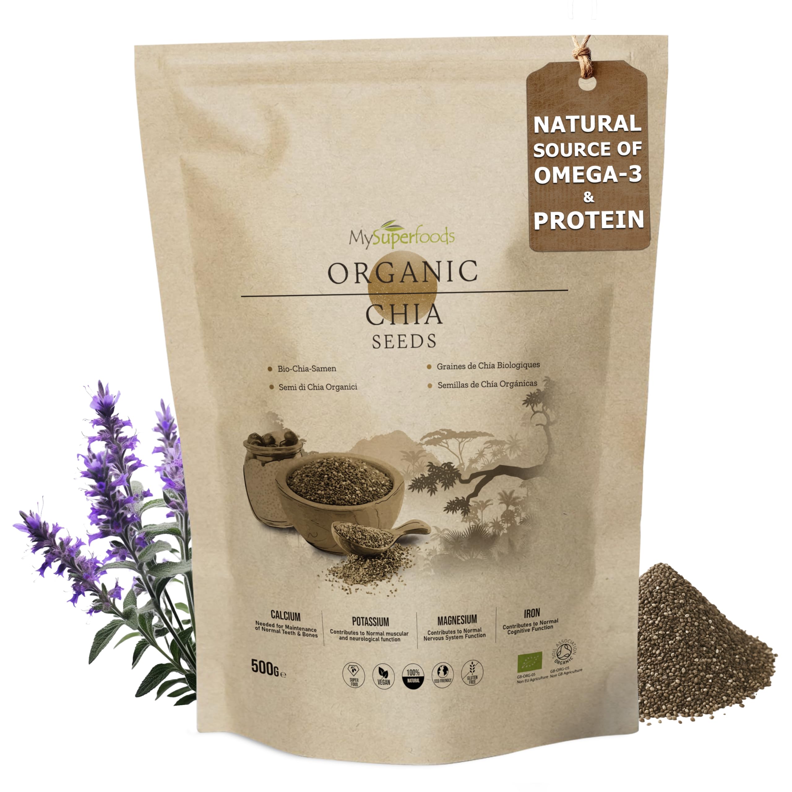 MySuperfoods Organic Chia Seeds 500g, Natural Source of Omega-3 & Protein