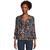 Liverpool Womens 3/4 Sleeve V-Neck Popover Woven Blouse