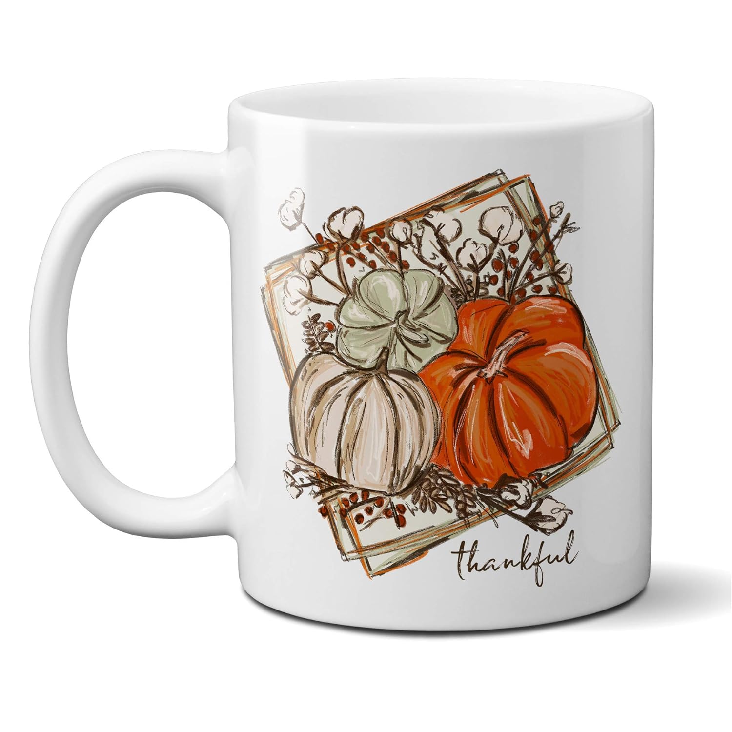 Thankful Pumpkins Fall Coffee Mug Farmhouse Ceramic Cup for