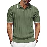 PJ PAUL JONES Mens Polo Shirts Regular Fit Textured V-Neck Knit Golf Polos