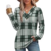WIHOLL Long Sleeve Shirts for Women Fall Outfits V Neck T Shirts Button Down Tunic Tops Fashion Clothing