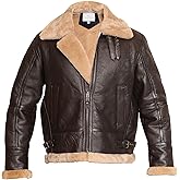 MARCO ENZOLANI Men B3 Bomber Jacket Aviator Real Shearling B3 Bomber Sheepskin Jacket Winter Black
