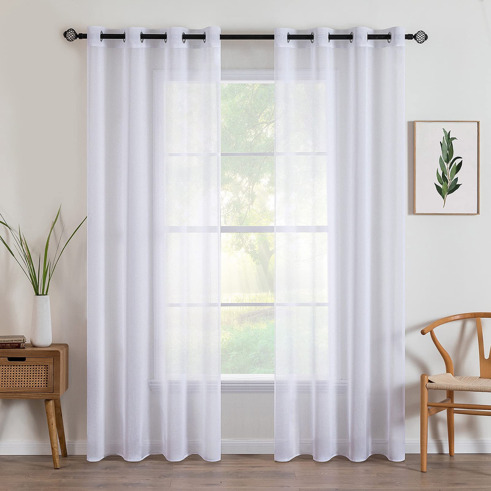 MIULEE 2 Panels Sheer Window Curtains Elegant Window Voile Panels Drapes Treatment for Bedroom Living Room 55" Wx85 L Grommet Top White