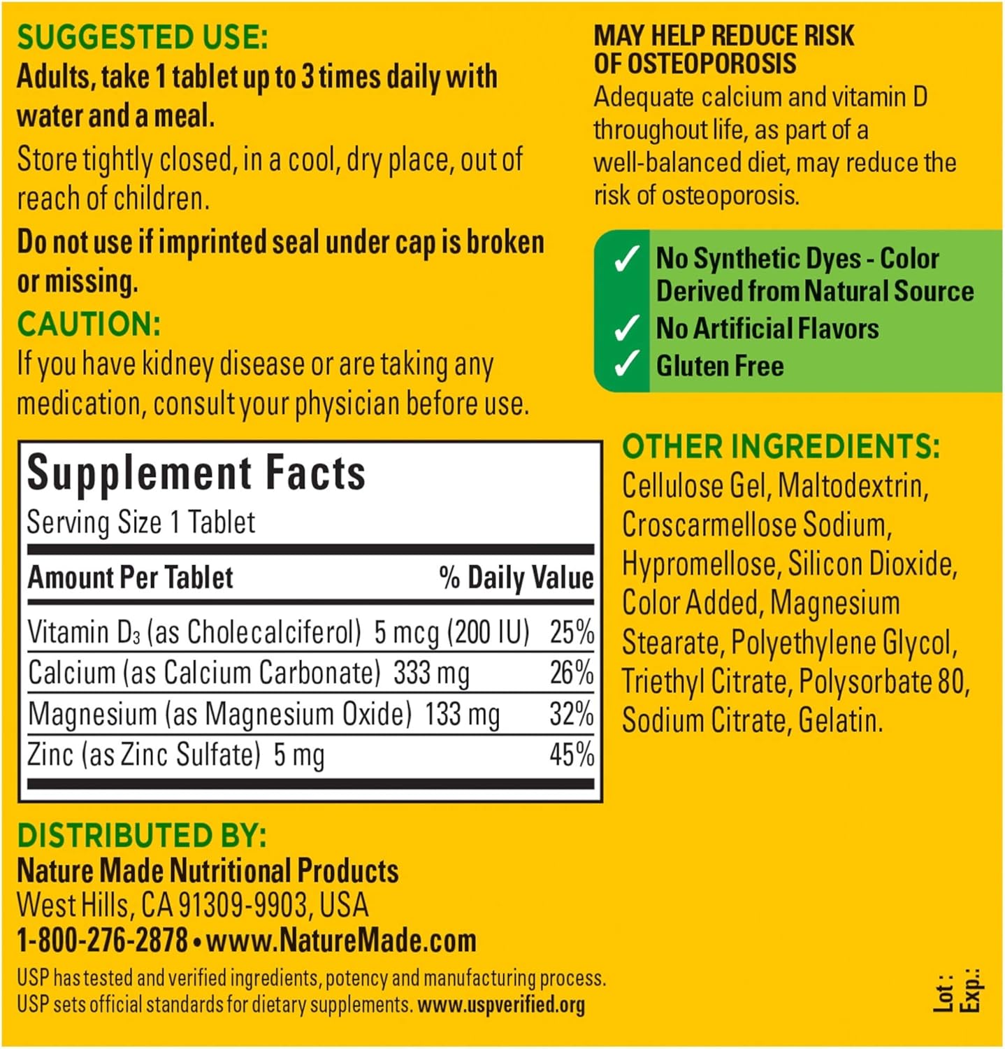 Nature Made Calcium, Magnesium Oxide, Zinc with Vitamin D3 helps support Bone Strength, Tablets, 300 Count: Health & Personal Care