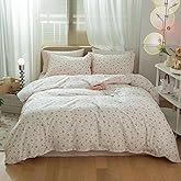 VM VOUGEMARKET Floral Comforter Set Full 3 Pcs Vintage White Pink Flower Bed Comforter with 2 Pillowcases All Season Soft & Lightweight Comforter Set for Girls Women 80"x90"