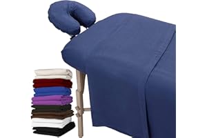 LONDON LINENS Extra Thick 3 Piece Set Massage Table Sheets Set - 100% Natural Cotton Flannel - Includes Massage Table Cover, Massage Fitted Sheet, and Massage Face Rest Cover (Blue)