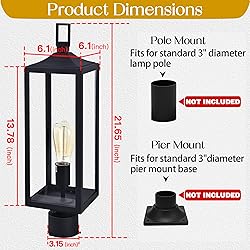 Large Lamp Post Light Fixture, 21.3 Inch Post Lamps