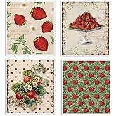 LARTSFRO Swedish Dishcloths for Kitchen, Papaya Reusable Paper Towels Washable, Vintage Strawberries Swedish DishCloths for Friut, 4 Pack Dish Towels for Kitchen