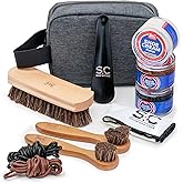 Stone and Clark 11 PC Shoe Shine Kit - Premium Shoe Polish Kit for Shoes - Black, Brown & Neutral Shoe Creams with Brushes, Laces, Buffing Cloth, Shoe Horn & More - Travel Essentials Shoe Care Kit