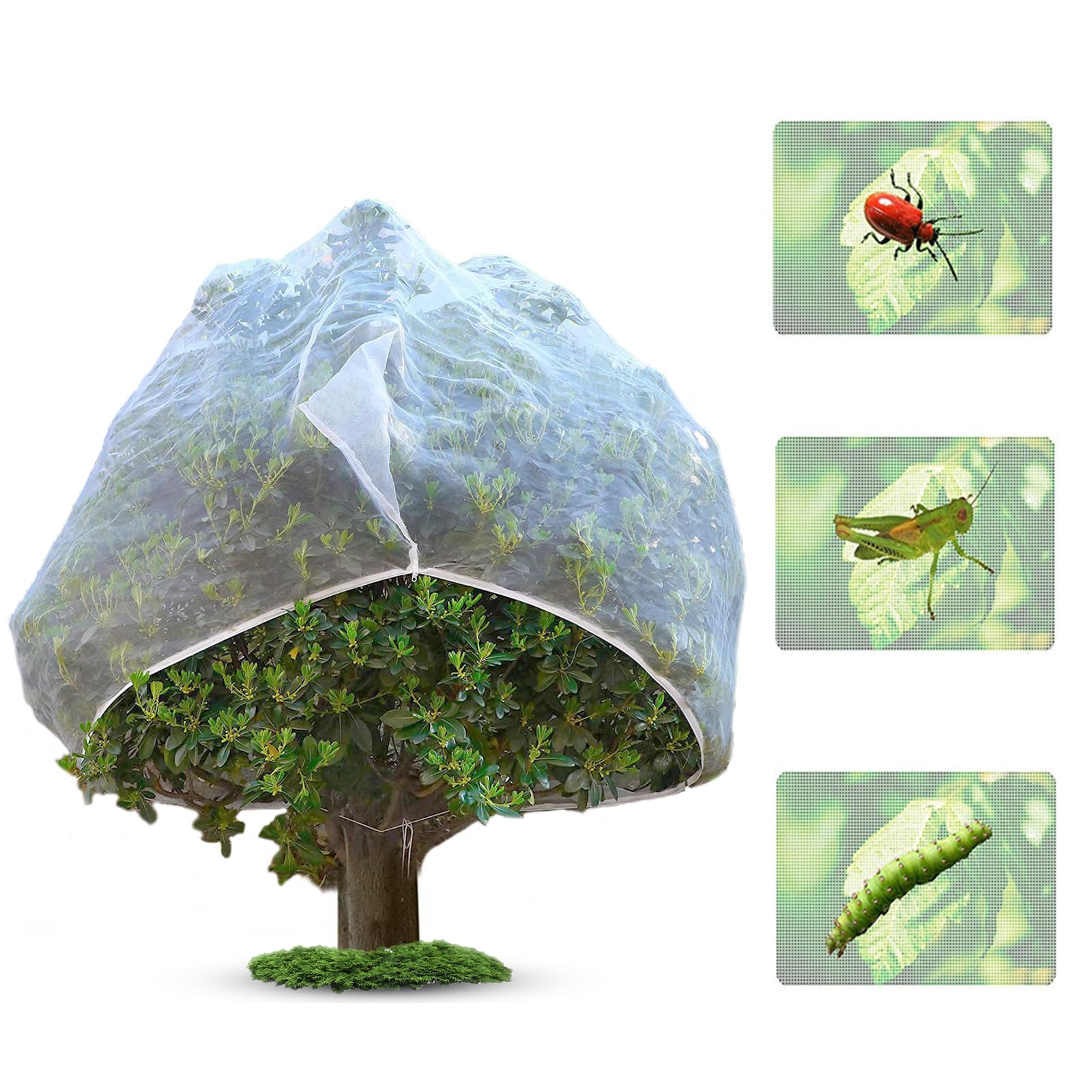 Feliciay Insect Bird Barrier Netting Mesh with Zipper,Plant Fruits Protection Netting Covers Bags with Drawstring,for Protect Plant Fruits Flower from Insect Bird Eating(70.8 x 70.8Inch)