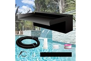 Weejian Pool Fountain Stainless Steel Pond Waterfall Spillway Kits for Indoor/Outdoor Decorative, 12 Inches Black Pool Water Feature for Garden Patio, Backyard Koi Pond Decor(No LED Light)