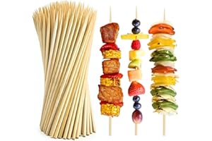 300 Pcs 10 inch Natural Bamboo Skewers, Φ=4mm, PEOUWNES Food Sticks for Appetiser, BBQ, Fruit，Cocktail, Grilling Kebabs, Bouquet, Chocolate Fountain, Corn Dog, Kitchen, Barbecue, Crafting and Party