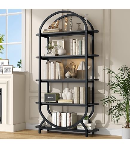 Semoic Industrial Arched Bookshelf With Drawers - 71" Tall, Black Metal Frame & MDF, Freestanding Storage Unit For Living Room Or Office - View #4