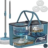 Spin Mop and Bucket,Mop Bucket with Separates Dirty and Clean Water,4-Chamber Mop and Bucket with Wringer Set for Home, Best 