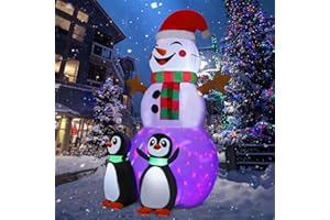 Bosvell 6 FT Tall Christmas Inflatables Outdoor Decorations, Blow Up Penguin Branches Christmas Snowman with Built-in LEDs for Christmas Indoor Outdoor Yard Lawn Garden Decorations