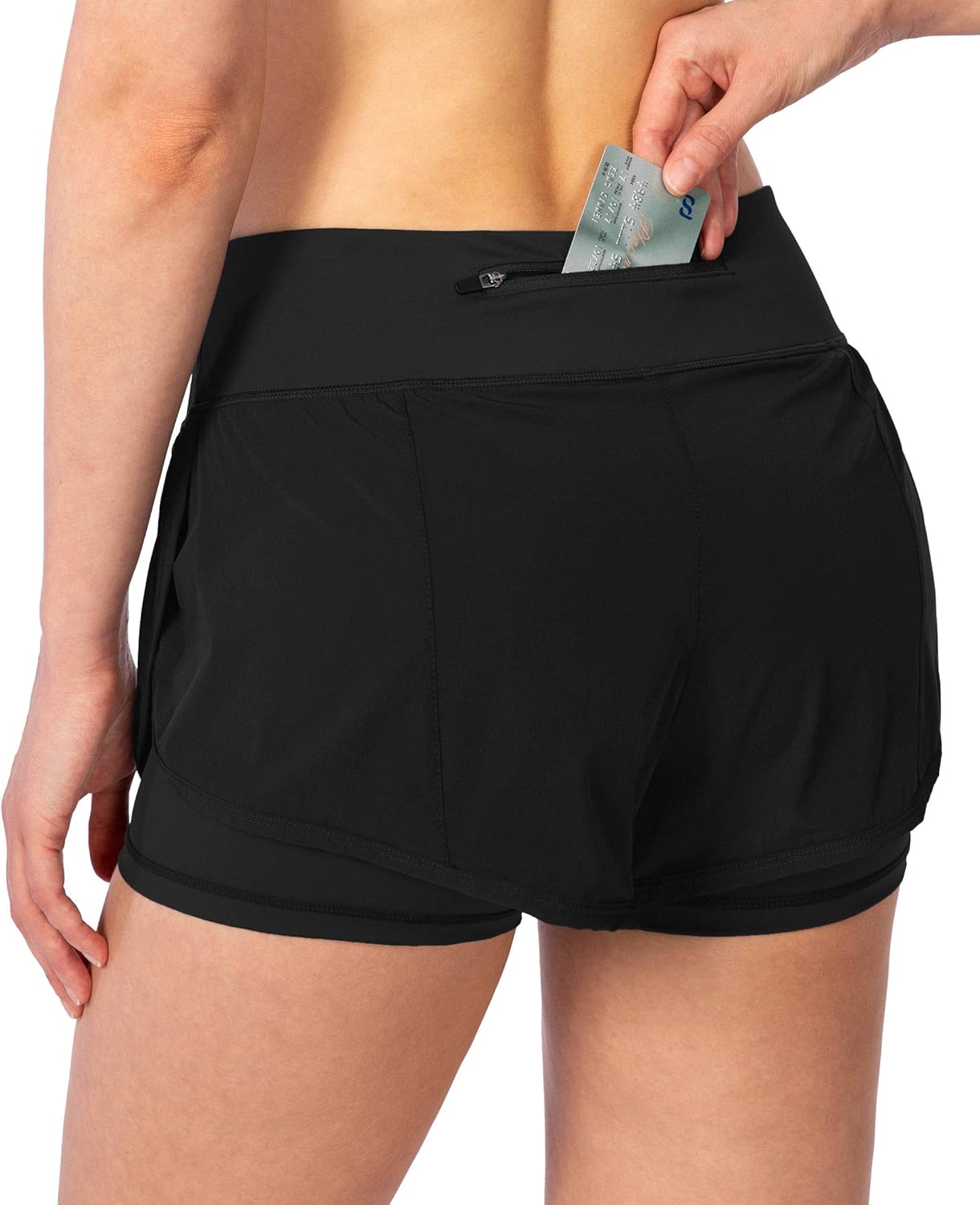 Women’s 2 in 1 Running Shorts Workout Athletic Gym Yoga Shorts for Women with Phone Pockets: Clothing