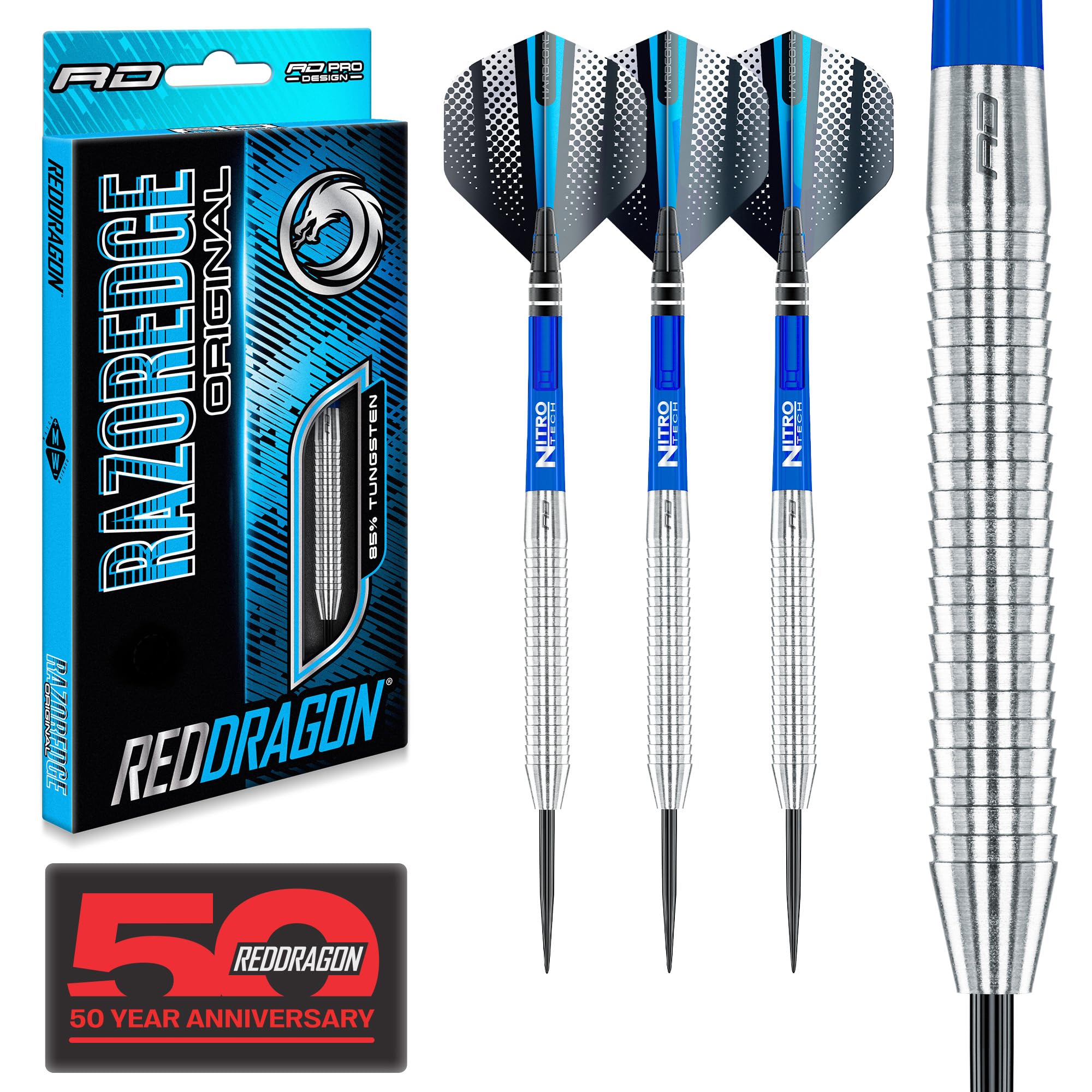 RED DRAGON Darts - Razor Edge Original Series 28g Steel Tip Darts Set - 85% Tungsten – Professional Dart Set with Dart Flights and Shafts