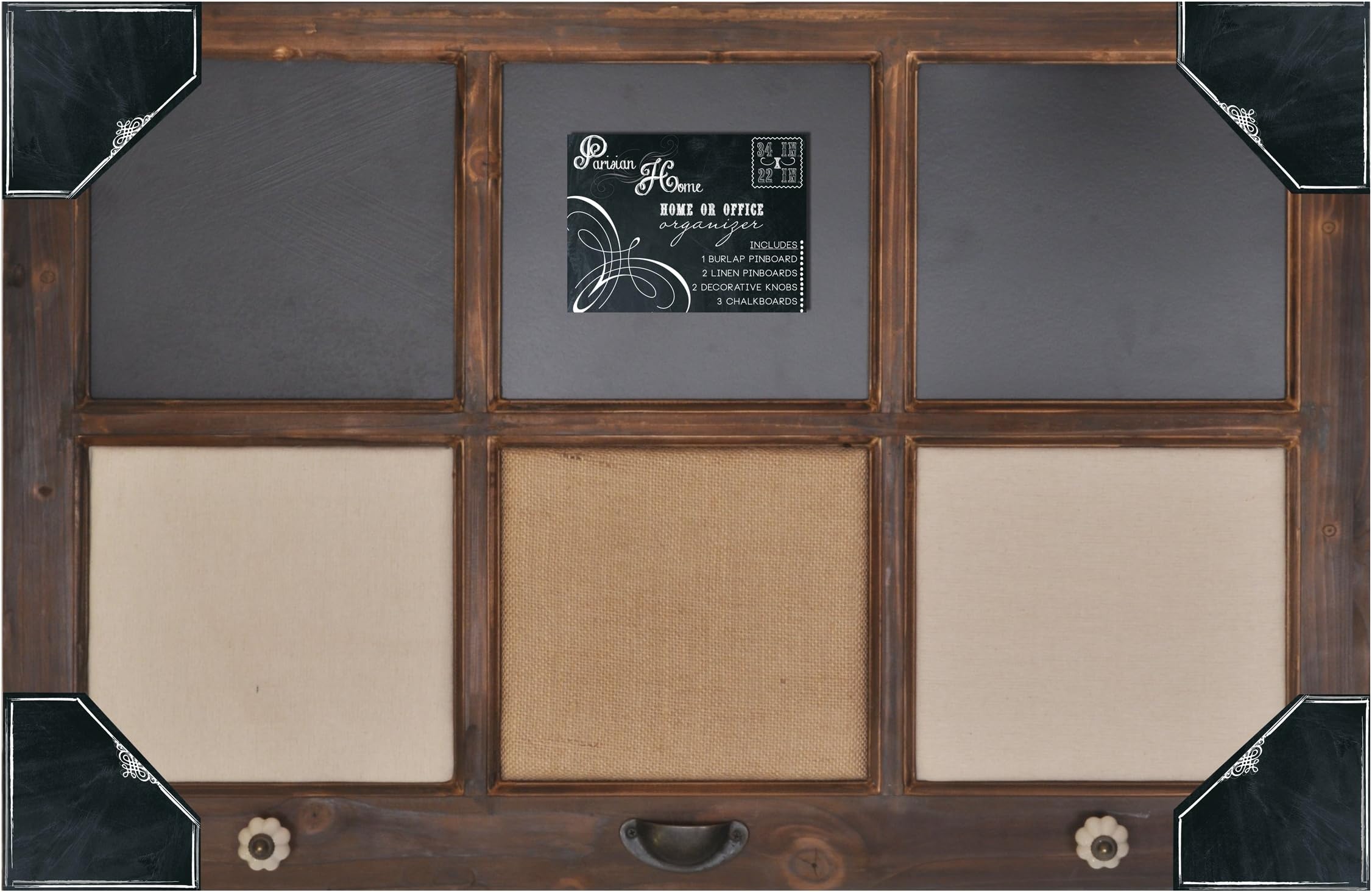 Chalkboard Bulletin Board with Linen and Burlap Pin Boards and Decorative Hooks