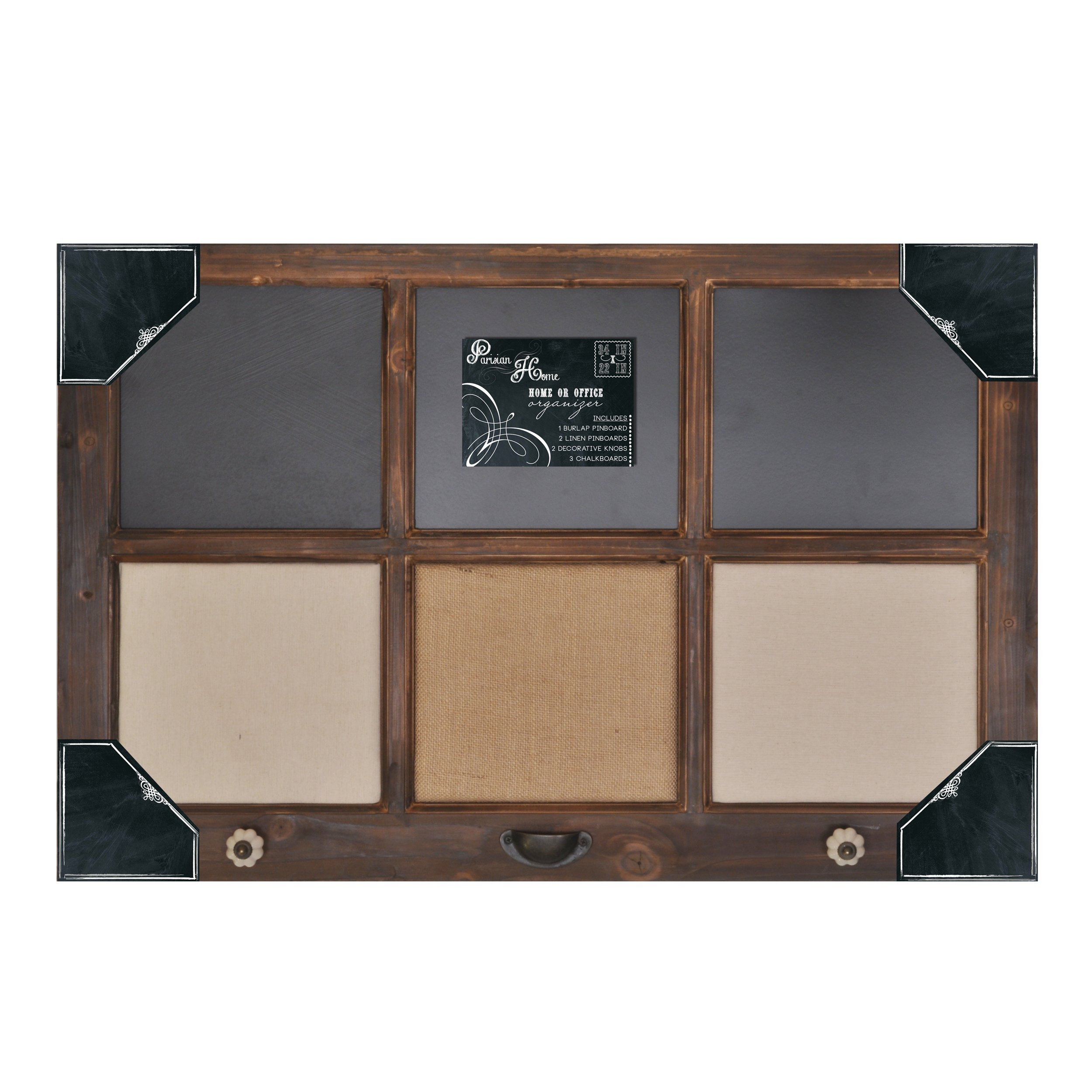 Chalkboard Bulletin Board with Linen and Burlap Pin Boards and Decorative Hooks