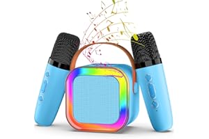 MILERONG Mini Karaoke Machine with 2 Mic, Wireless Microphones for Kids Adults Toddler with LED Party Lights, Kids Microphone Christmas Birthday Gift for Girls Toys 4, 5, 6, 7, 8, 10 12+ Years Old 【Blue】