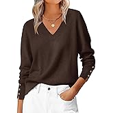 ANRABESS Sweaters for Women Long Sleeve V Neck Shirts Business Casual Work Blouses 2025 Fall Loose Knit Pullover Sweater Tops