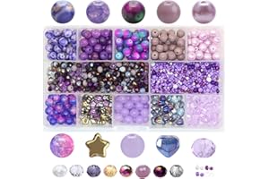 KEIP TAOUN Crystal Glass Bead Kit - 1000pcs Assorted Beads for Jewelry Making, Including 10 Different Glass Beads, 200pcs 6mm Bicone Crystal Beads for DIY Crafts and Gifts (Crystal Purple Series)