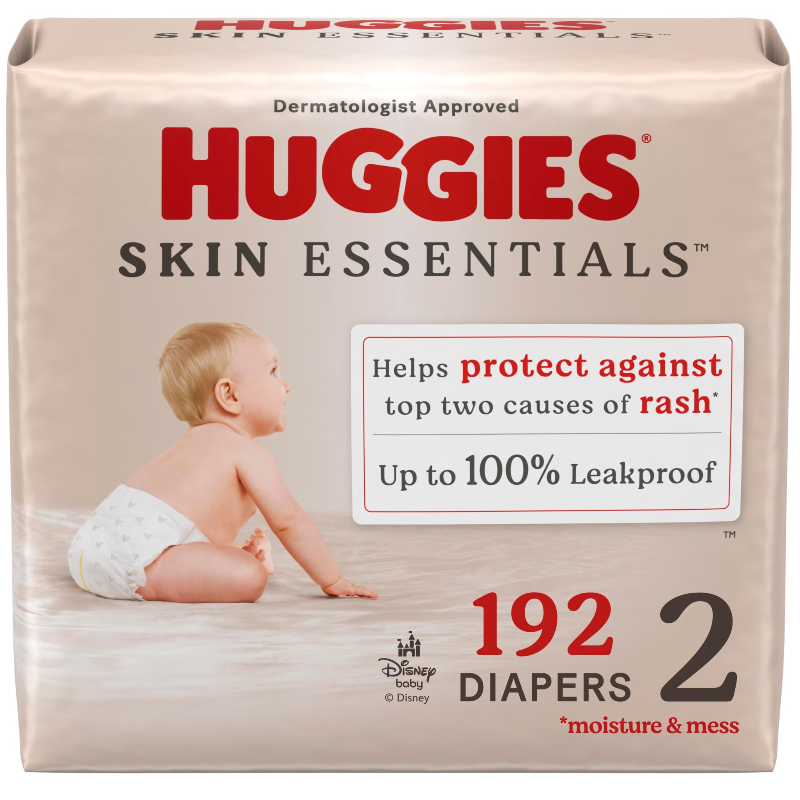 Photo 1 of Huggies Size 2 Diapers, Skin Essentials Baby Diapers, Size 2 (12-18 lbs), 192 Count (3 Packs of 64), Packaging May Vary