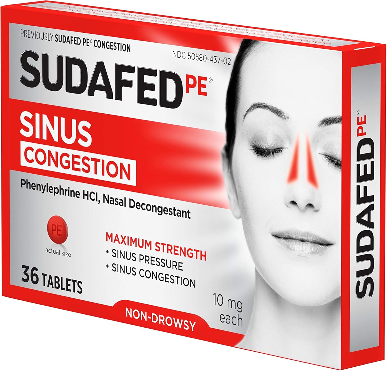 Sudafed PE Sinus Congestion Maximum Strength Non-Drowsy Decongestant Tablets, 36 ct: Health & Personal Care