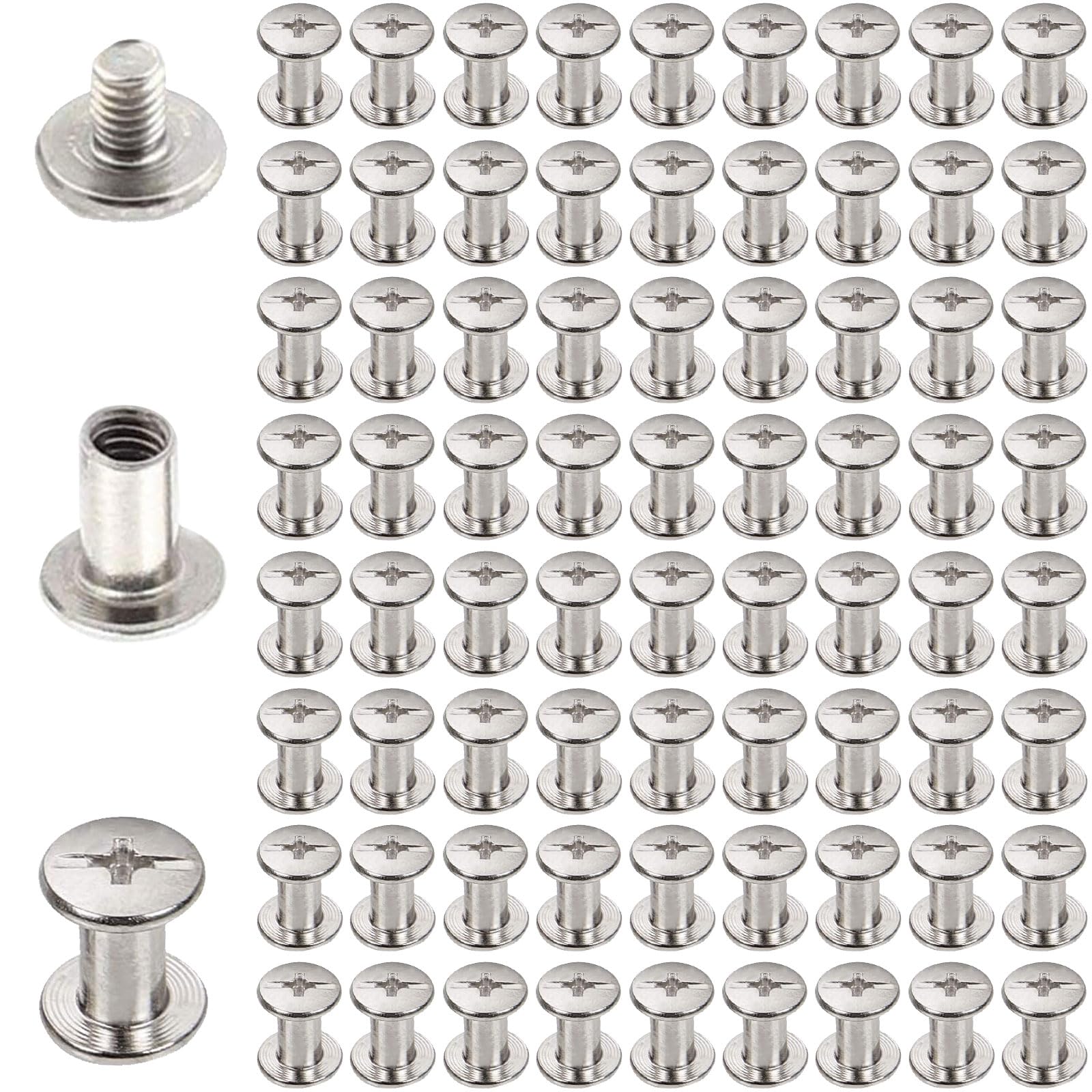 INCREWAY 5mm X 8mm Nickel Plated Binding Chicago Screw Posts Barrel Nuts Docking Rivets Silver Tone 72pcs
