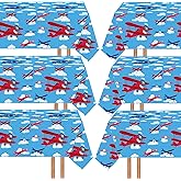 6 Pack Airplane Party Tablecloth Decorations, Plane Plastic Table Covers, Helicopter Blue Sky Table Cloth for Aviation Theme Boys Baby Shower 1st 2nd 3rd 4th Birthday Party Supplies, 54'' x 108''