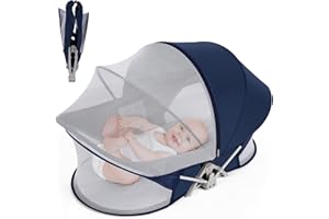 FSATBTNE Portable Travel Bassinet for 0-5M Baby, Baby Cribs Travel Pod for Outdoors Baby Lounger,Infant Travel Bed with Mosquito Net and Sunshade Canopy, Lightweight Washable Foldable